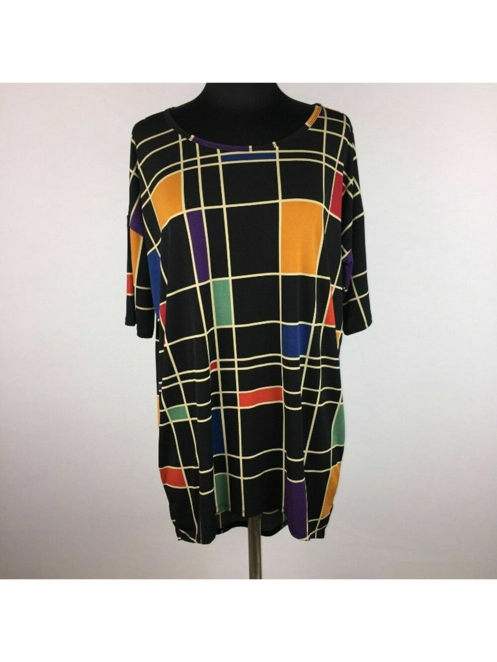 LuLaRoe Irma Tunic Womens XS Oversized Windowpane Geometric Retro Colorblock